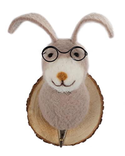 Baden Kleiderhaken Hase mit Brille, Handarbeit, Filz und Holz, Höhe 16cm von Baden