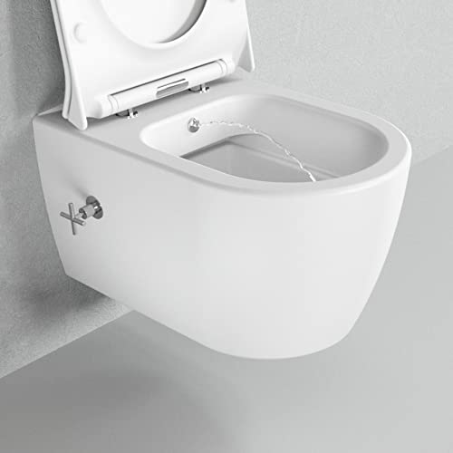 Dusch WC spülrandlos weiß matt I Taharet WC mit integriertem Ventil I Bidet WC Dusche randlos I Hänge WC Bidet Funktion I Spülrandloses Wand WC Softclose WC Sitz von Badena