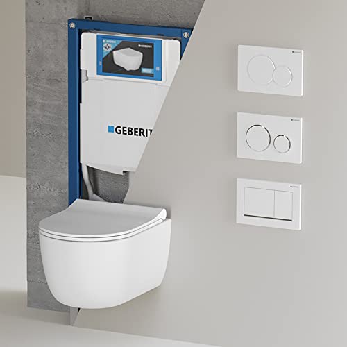 Hänge WC Spülrandlos 49cm Weiß Matt I WC Komplettset Geberit Sigma30 I Wand WC randlos I Softclose WC Sitz I Geberit Duofix UP-Element 112cm von Badena