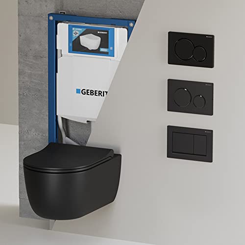 Hänge WC Spülrandlos 54cm schwarz matt I WC Komplettset Geberit Sigma30 I Wand WC randlos I Softclose WC Sitz I Geberit Duofix UP-Element 112cm Hänge WC Spülrandlos 54cm schwarz matt I WC Komplettset Geberit Sigma30 I Wand WC randlos I Softclose WC Sitz I Geberit Duofix UP-Element 112cm von Badena