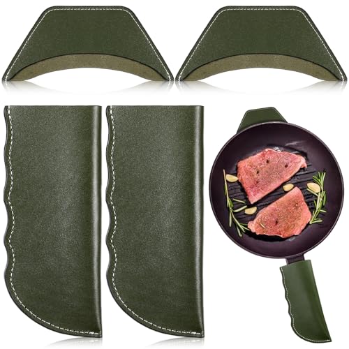 Baderke 4-teiliges Leder-Pfannengriff-Set, Topflappen, Gusseisen-Griffabdeckung, Hot Holder für Bratpfannen, Pfannen (Armeegrün) von Baderke