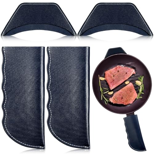 Baderke 4-teiliges Leder-Pfannengriff-Set, Topflappen, Gusseisen-Griffabdeckung, Hot Holder für Bratpfannen, Pfannen (blau) von Baderke