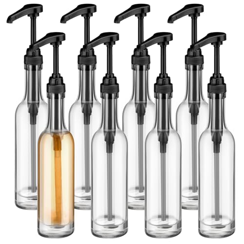 Baderke Glas-Kaffeesirup-Spenderflaschen für Bar, 375 ml Kaffeepumpspender, Glas-Sirupflasche mit Pumpen, Barzubehör, transparente Flaschen (schwarz), 8 Stück von Baderke