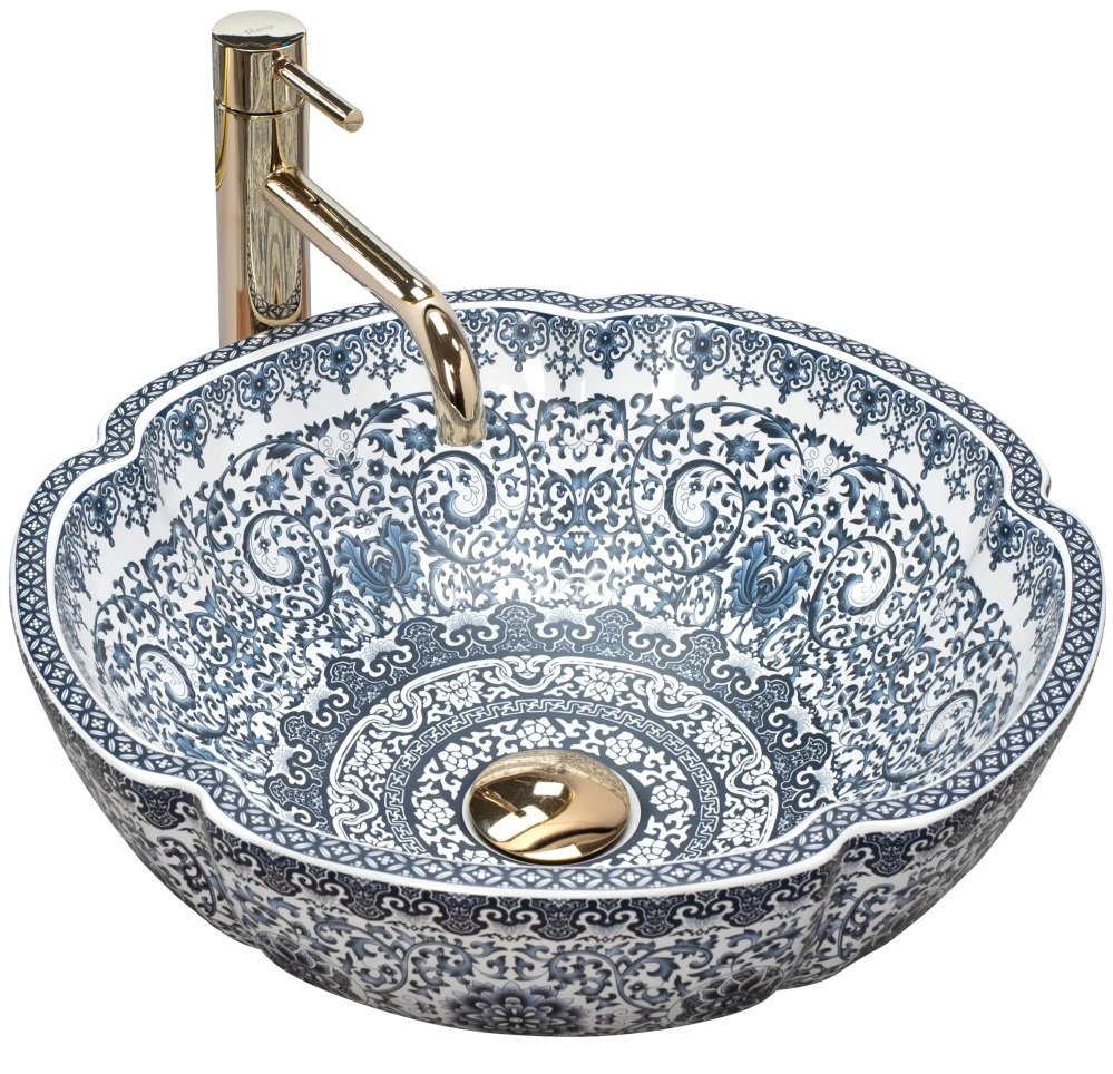 wohnwerk.idee Aufsatzwaschbecken Waschbecken Vintage Blau Ornamente Vivien von wohnwerk.idee