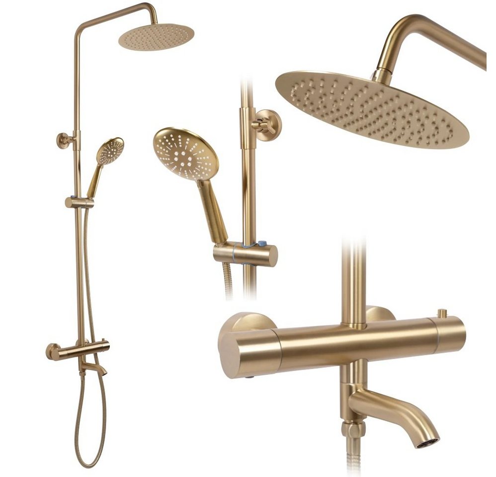 wohnwerk.idee Duschsystem Dusche mit Thermostat Lungo Gold Matt Gebürstet wohnwerk.idee Duschsystem Dusche mit Thermostat Lungo Gold Matt Gebürstet von wohnwerk.idee