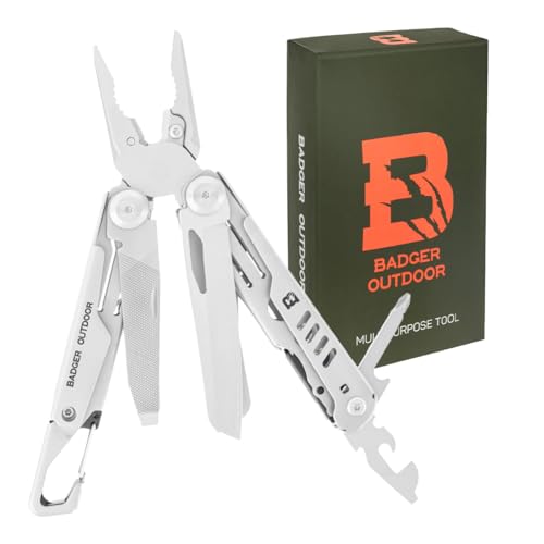 Badger Outdoor Fang Multitool 12in1 | Edelstahl Taschenmesser mit Zange & Schere | Survival Ausrüstung | Camping Zubehör | Geschenk für Männer | Werkzeug Set für Outdoor Abenteuer von Badger outdoor