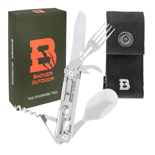Badger Outdoor Paw 6in1 Multitool - Multifunktionsmesser aus Edelstahl - Camping-Besteck für Wandern, Outdoor und Survival - Hochwertiges EDC-Werkzeug - Geschenke für Männer von Badger outdoor
