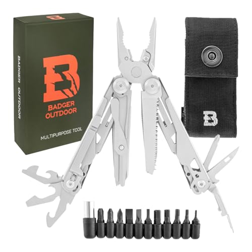 Multitool Badger Outdoor Solid, Multitool Messer, 16in1, Taschenmesser Multitool, Multitool Werkzeug, Herren Geschenke, Survival Ausrüstung, Multitool aus rostfreiem Stahl, Geschenke Fur Manner von Badger Outdoor