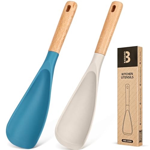 Kochlöffel für antihaftbeschichtetes Kochgeschirr, ideal zum Kochen und Servieren, stabiles BPA-freies, mattes Silikon, Holzgrifflöffel zum Mischen, Schaufeln und Schaben (Khaki und Türkis, 29 cm) von Badiano