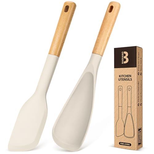 Kochlöffel und Schaber für antihaftbeschichtetes Kochgeschirr, ideal zum Kochen und Servieren, langlebiges, BPA-freies, mattes Silikon, Holzgriff, Multifunktionslöffel zum Mischen, Schaufeln und Kochlöffel und Schaber für antihaftbeschichtetes Kochgeschirr, ideal zum Kochen und Servieren, langlebiges, BPA-freies, mattes Silikon, Holzgriff, Multifunktionslöffel zum Mischen, Schaufeln und von Badiano