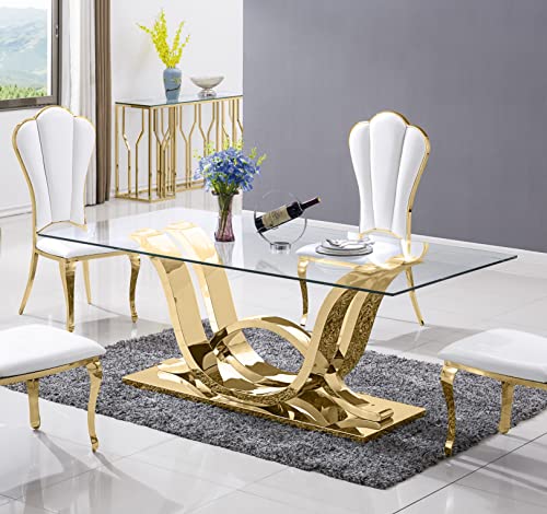 Bador Decoration Design Esstisch Edelstahl Tempered Glas Tisch Esszimmer Tisch Gold 180x90 cm von Bador Decoration