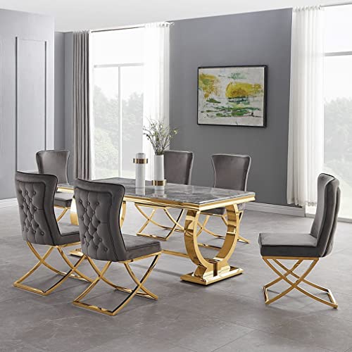 Esstisch Gold Edelstahl Marmor Imitation Stein Design Tisch Esszimmer 180x90 cm von Bador Decoration