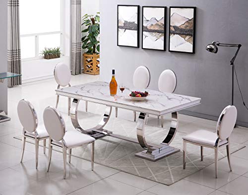Esstisch Silber Edelstahl Marmor Imitation Stein Design Tisch Esszimmer 160x90cm von Bador Decoration