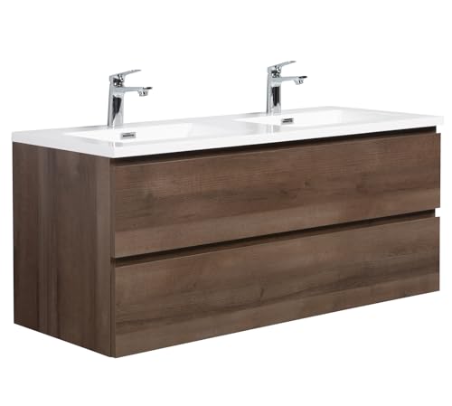 Badezimmer Badmöbel Set Angela 120cm - Braun Eiche - Unterschrank Schrank Waschbecken Waschtisch von Badplaats B.V.