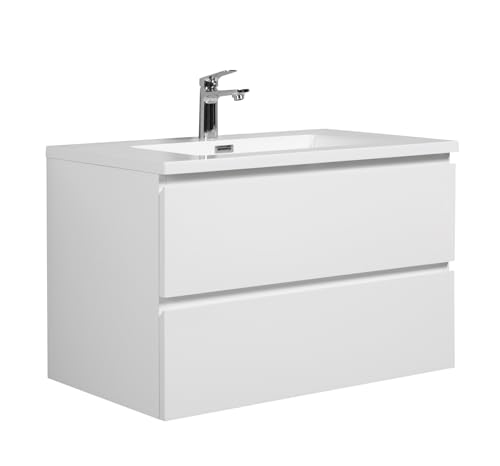Badezimmer Badmöbel Set Angela 80cm - Hochglanz Weiß - Unterschrank Schrank Waschbecken Waschtisch von Badplaats B.V.