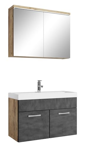 Badezimmer Badmöbel Set Paso 02 80cm Waschbecken Kastanien Eiche mit Dunkle Grau - Unterschrank Schrank Waschbecken Spiegelschrank Schrank von Badplaats B.V.