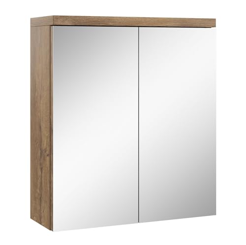 Badezimmer Spiegelschrank Toledo 60cm Braun Eiche – Stauraum Unterschrank Möbel Zwei Türen Badschrank von Badplaats B.V.