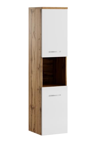 Badplaats B.V. Montreal Aufbewahrungsschrank, Höhe 131 cm, Eiche, mit Weiß – Hochschrank von Badplaats B.V.