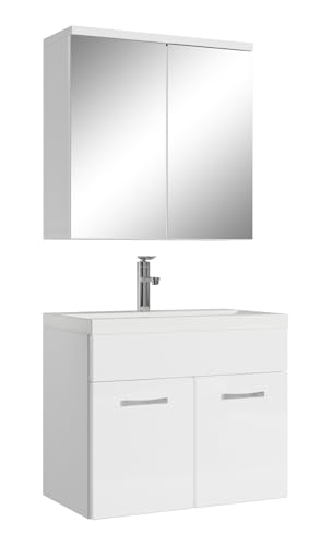 Badplaats B.V. Badezimmer Badmöbel Set Montreal 01 mit Spiegelschrank 60cm Waschbecken Hochglanz WeiÃŸ - Unterschrank Waschtisch Möbel von Badplaats B.V.
