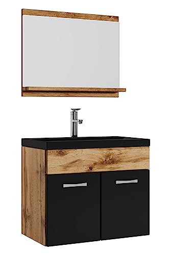 Badplaats B.V. Badezimmer Badmöbel Set Montreal 02 60cm Waschbecken Schwarz - Eiche mit Matt Schwarz Unterschrank Waschtisch Spiegel Möbel Badplaats B.V. Badezimmer Badmöbel Set Montreal 02 60cm Waschbecken Schwarz - Eiche mit Matt Schwarz Unterschrank Waschtisch Spiegel Möbel von Badplaats B.V.