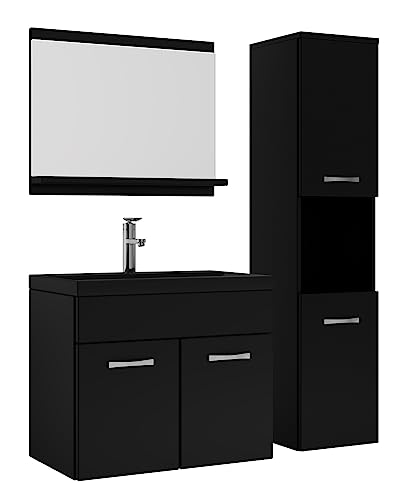 Badplaats B.V. Badezimmer Badmöbel Set Montreal 60cm Waschbecken Schwarz - Mat Schwarz Unterschrank - Hochschrank Waschtisch Möbel von Badplaats B.V.