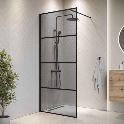 Badplaats B.V. Duschwand Essos 60 x 200cm - Grauglass - Glas Duschabtrennung Schwarz - Walk-In Dusche Nano Duschtrennwand von Badplaats B.V.