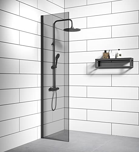 Badplaats B.V. Duschwand Rizani 40 x 200cm Glas Duschabtrennung Schwarz - Walk-In Dusche Nano Duschtrennwand von Badplaats B.V.