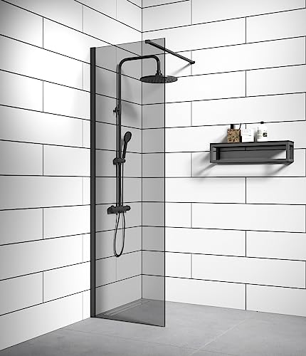 Badplaats B.V. Duschwand Rizani 50 x 200cm Glas Duschabtrennung Schwarz - Walk-In Dusche Nano Duschtrennwand von Badplaats B.V.