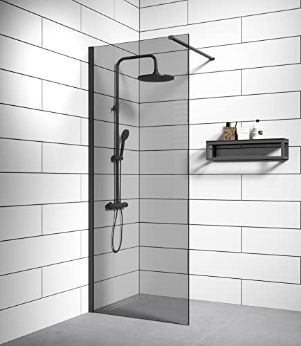 Badplaats B.V. Duschwand Rizani 80 x 200cm Glas Duschabtrennung Schwarz - Walk-In Dusche Nano Duschtrennwand von Badplaats B.V.