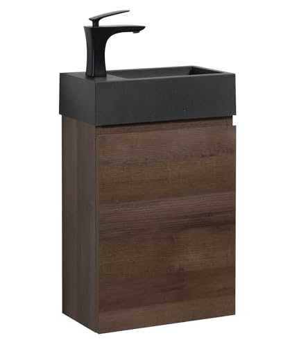 WC Badmöbel Angela 40x22 cm Braun Eiche - Schrank Schwarze Waschbecken Badezimmer Toilette von Badplaats B.V.