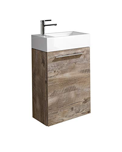 Badezimmer Badmöbel Set Madrid 40x22 cm Eiche - Unterschrank Schrank Waschbecken Waschtisch Toilette von Badplaats B.V.