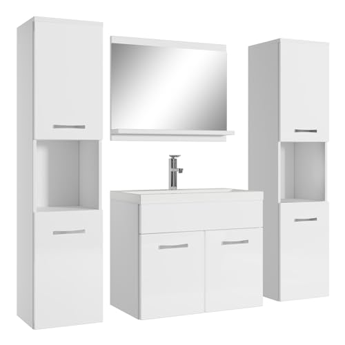 Badezimmer Badmöbel Set Montreal XL 60 cm Waschbecken Weiß Hochglanz Fronten - Unterschrank Hochschrank Waschtisch Möbel Badezimmer Badmöbel Set Montreal XL 60 cm Waschbecken Weiß Hochglanz Fronten - Unterschrank Hochschrank Waschtisch Möbel von Badplaats B.V.
