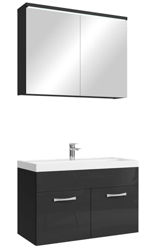 Badezimmer Badmöbel Set Paso 02 80cm Waschbecken Hochglanz Schwarz Fronten - Unterschrank Schrank Waschbecken Spiegelschrank Schrank Badezimmer Badmöbel Set Paso 02 80cm Waschbecken Hochglanz Schwarz Fronten - Unterschrank Schrank Waschbecken Spiegelschrank Schrank von Badplaats B.V.