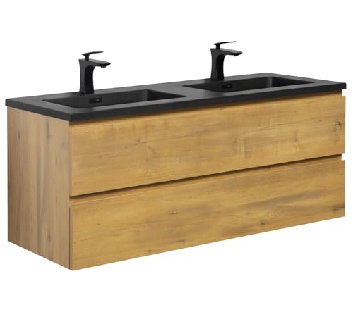 Badezimmer Badmöbel Set Angela 120 cm - Schwarzes Waschbecken - Eiche - Unterschrank Schrank Waschbecken Waschtisch Badezimmer Badmöbel Set Angela 120 cm - Schwarzes Waschbecken - Eiche - Unterschrank Schrank Waschbecken Waschtisch von Badplaats B.V.