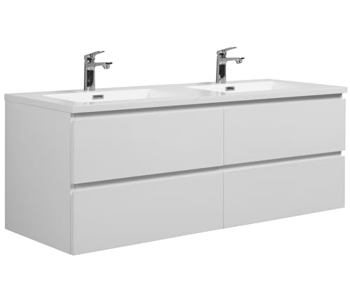 Badezimmer Badmöbel Set Angela 140cm - Hochglanz Weiß - Unterschrank Schrank Waschbecken Waschtisch von Badplaats B.V.