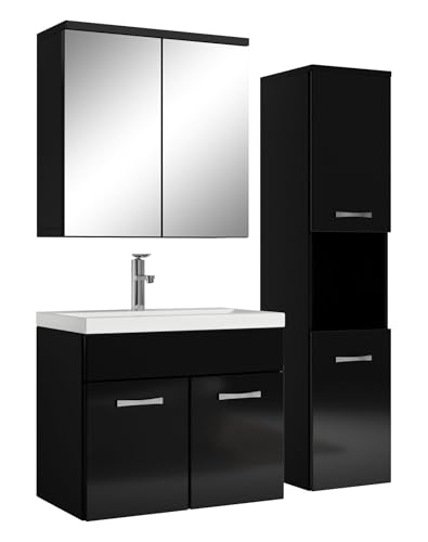 Badplaats B.V. Badezimmer Badmöbel Set Montreal mit Spiegelschrank 60cm Waschbecken Hochglanz Schwarz - Unterschrank Hochschrank Waschtisch Möbel von Badplaats B.V.