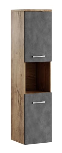 Badezimmer Schrank Montreal 131 cm Kastanien Eiche mit Dunkle Grau – Regel Schrank Hochschrank Schrank Möbel Badschrank von Badplaats B.V.