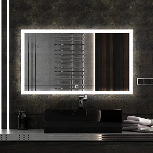 Badspiegeldesign - Badezimmerspiegel mit LED Beleuchtung l LEDFIELDS 120x80 cm l Rechteckiger l Spiegel für Badezimmer mit Touchschalter l Spiegel mit Einer farbneutralen LED-Lampe zirka 4000K von Badspiegeldesign