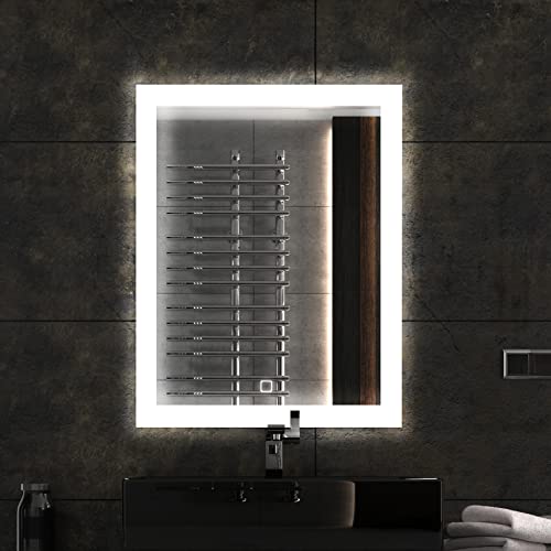 Badspiegeldesign - Badezimmerspiegel mit LED Beleuchtung l LEDFIELDS 60x80 cm l Rechteckiger l Spiegel für Badezimmer mit Touchschalter l Spiegel mit Einer farbneutralen LED-Lampe zirka 4000K von Badspiegeldesign