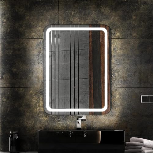 Badspiegeldesign - Badezimmerspiegel mit LED Beleuchtung l LEDTWIX 50x60 cm l Rechteckiger Wandspiegel für Badezimmer l Spiegel mit Einer farbneutralen LED-Lampe zirka 4000K von Badspiegeldesign