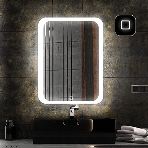 Badspiegeldesign - Badspiegel mit Beleuchtung LED Ledtwist, Badezimmerspiegel mit Beleuchtung 70x90 cm, Rechteckiger Spiegel mit Beleuchtung, Touchschalter und Einer Farbneutralen LED zirka 4000K Badspiegeldesign - Badspiegel mit Beleuchtung LED Ledtwist, Badezimmerspiegel mit Beleuchtung 70x90 cm, Rechteckiger Spiegel mit Beleuchtung, Touchschalter und Einer Farbneutralen LED zirka 4000K von Badspiegeldesign
