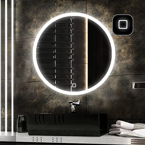 Badspiegeldesign - Badspiegel mit Beleuchtung LED Radlux, Durchmesser 100 cm, Runder Badezimmerspiegel, Wandspiegel mit Natürlicher LED Beleuchtung, Touchschalter und Heizmatte (Beschlagfrei) von Badspiegeldesign
