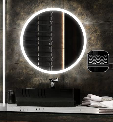 Badspiegeldesign - Badspiegel mit Beleuchtung LED Radlux, Durchmesser 70 cm, Runder Badezimmerspiegel mit Beleuchtung, Wandspiegel mit Natürlicher LED Beleuchtung und Heizmatte (Beschlagfrei) von Badspiegeldesign