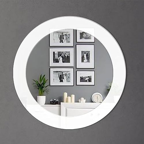 Spiegel rund 60 cm, Wandspiegel Moderner Dekorativer Kristallspiegel für Wohnzimmer, Schlafzimmer, Flur, Schminktisch, Eingangsbereich Wanddekoration in Weiß von Badspiegeldesign