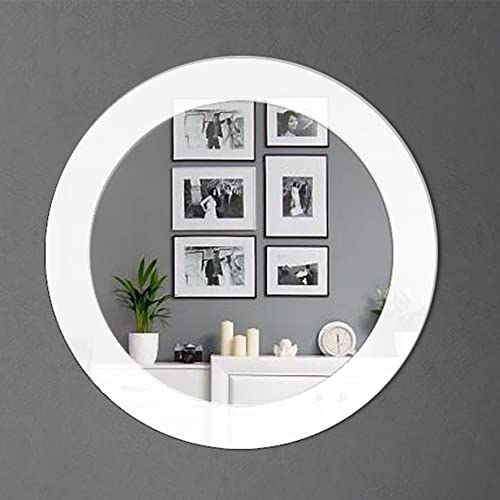 Spiegel rund 90 cm, Wandspiegel Moderner Dekorativer Kristallspiegel für Wohnzimmer, Schlafzimmer, Flur, Schminktisch, Eingangsbereich Wanddekoration in Weiß von Badspiegeldesign