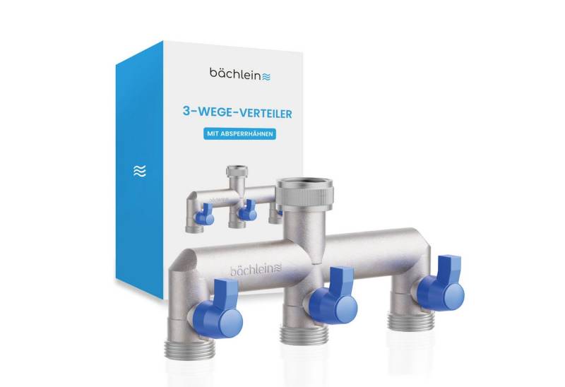 Bächlein 3-Wege Verteiler Bächlein Y-Verteiler mit Absperrhähnen - G 3/4" Wasserverteiler, deal für Gartenschlauch, Waschmaschine, Wassertank und mehr von Bächlein