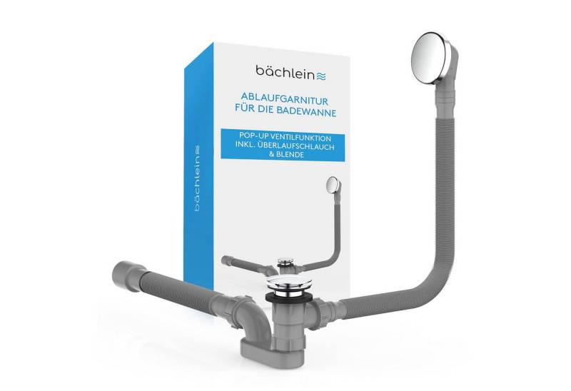 Bächlein Ablaufgarnitur Badewanne Pop-Up - mit Pop Up Funktion und Haarsieb (Set, Komplettset inkl. flexiblem Überlauf, Überlaufblende & Siphon) Pop-Up von Bächlein