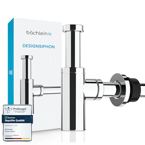 Bächlein Design Siphon Universal für Waschbecken & Waschtisch - Abflussgarnitur passgenau - Geruchsverschluss mit Reinigungsöffnung + Einbauanleitung - Designsiphon Ablaufgarnitur Röhrensiphon von Bächlein