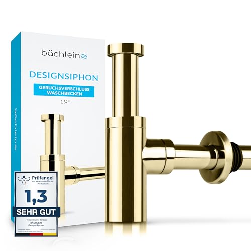 Bächlein Design Siphon Universal für Waschbecken & Waschtisch [Gold] Premium Design Siphon fürs Waschbecken von Bächlein