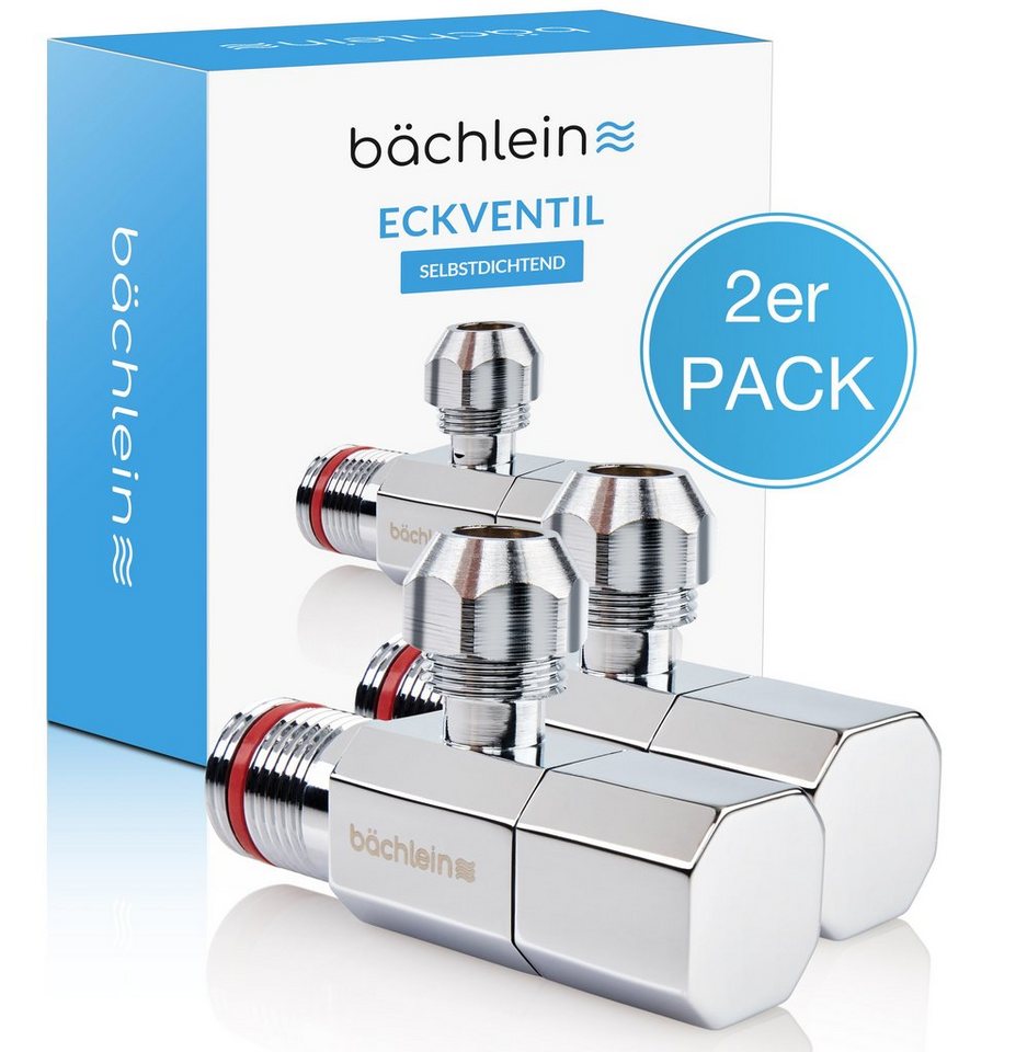 Bächlein Eckventil 2er-Set mit Schraub- oder Schnellverschluss - selbstdichtend, (2-er Set), Für Heiß- und Kaltwasser geeignet von Bächlein